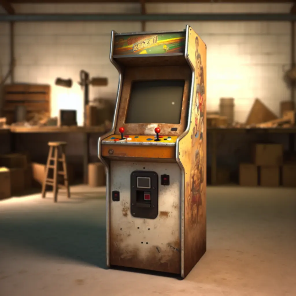 Maszyna arcade przed renowacją: zmatowiona obudowa, wytarte okleiny, niesprawne podświetlenie