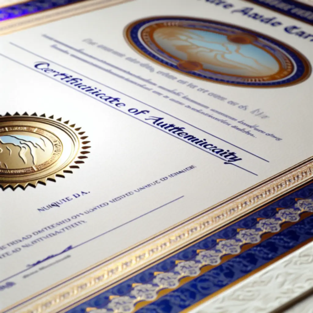 Przykładowy certyfikat oryginalności ArcadeRepairPoland z pieczęcią i numerem ID.