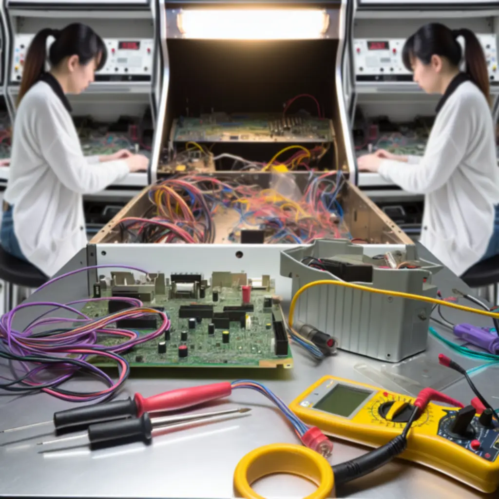 Stół serwisowy z rozłożonym automatem arcade podczas diagnostyki