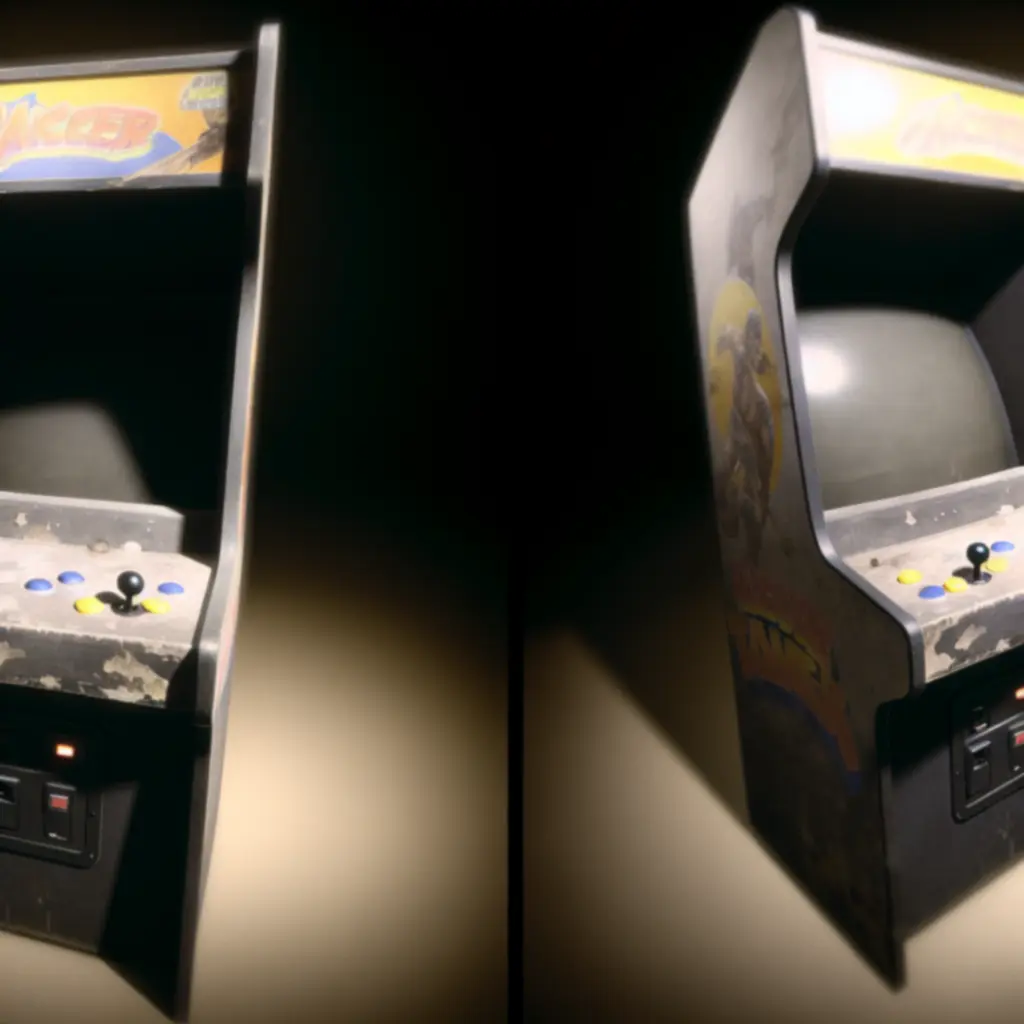 Space Invaders przed renowacją – matowa grafika, zużyte krawędzie cabinetu